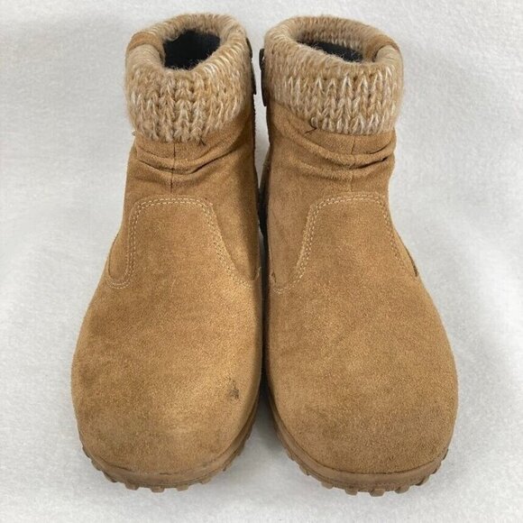 Khombu Laura All Weather Leather Knit Cuffs Ankle Boots Chestnut Brown 11M - Picture 4 of 8